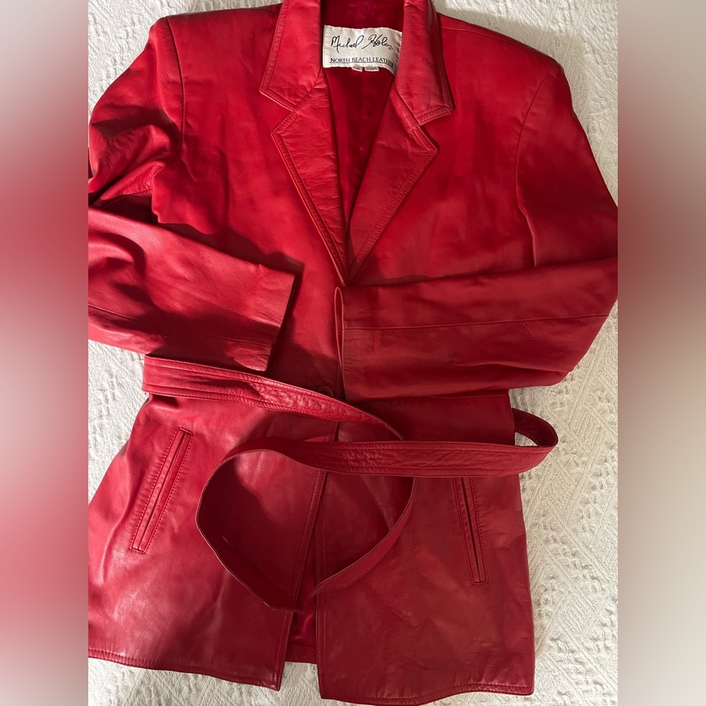 Vintage Michael Hoban North Beach red leather belted Jacket
